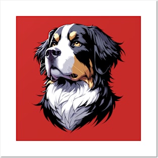 Stunning and Cool Bernese Mountain Dog Monochrome and Gold Portrait for Father's Day Posters and Art